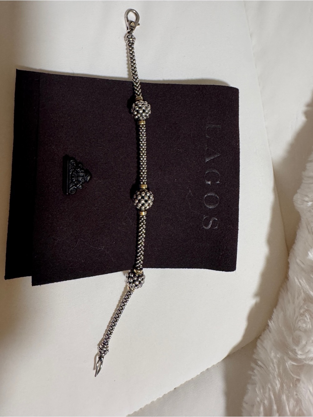 LAGOS Silver Caviar Three-Station Bracelet with Gold Accents - Picture 4 of 9